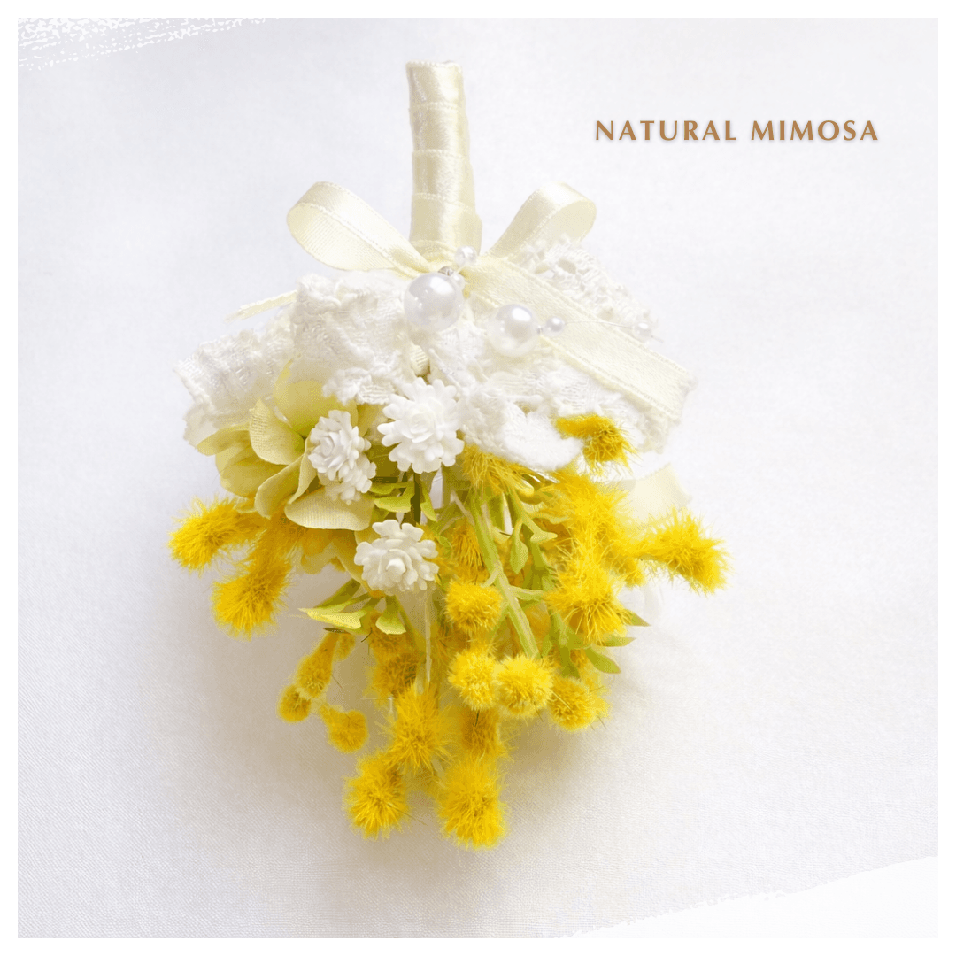 ミモザのナチュラルコサージュ　クリアケース付き